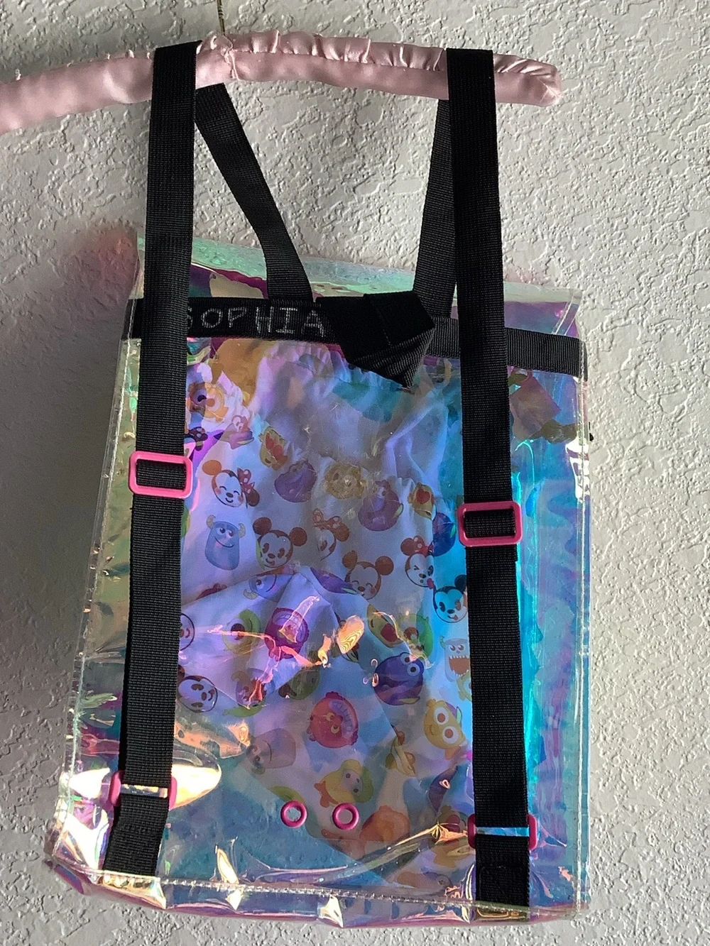 Kids Iridescent Holographic Backpack with Monster Patch - Pink/Multicolor